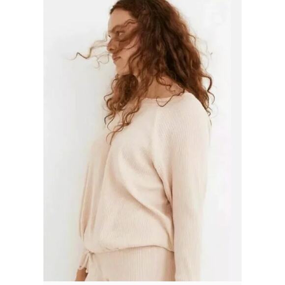 Madewell Avalon Pink Front Tie Long Sleeve Pullover Top - Picture 2 of 10